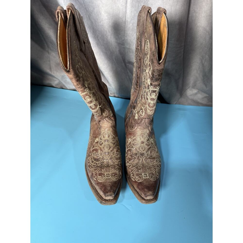 Teens Corral Western Distressed Brush Leather Embroidery Boots Size 4.5